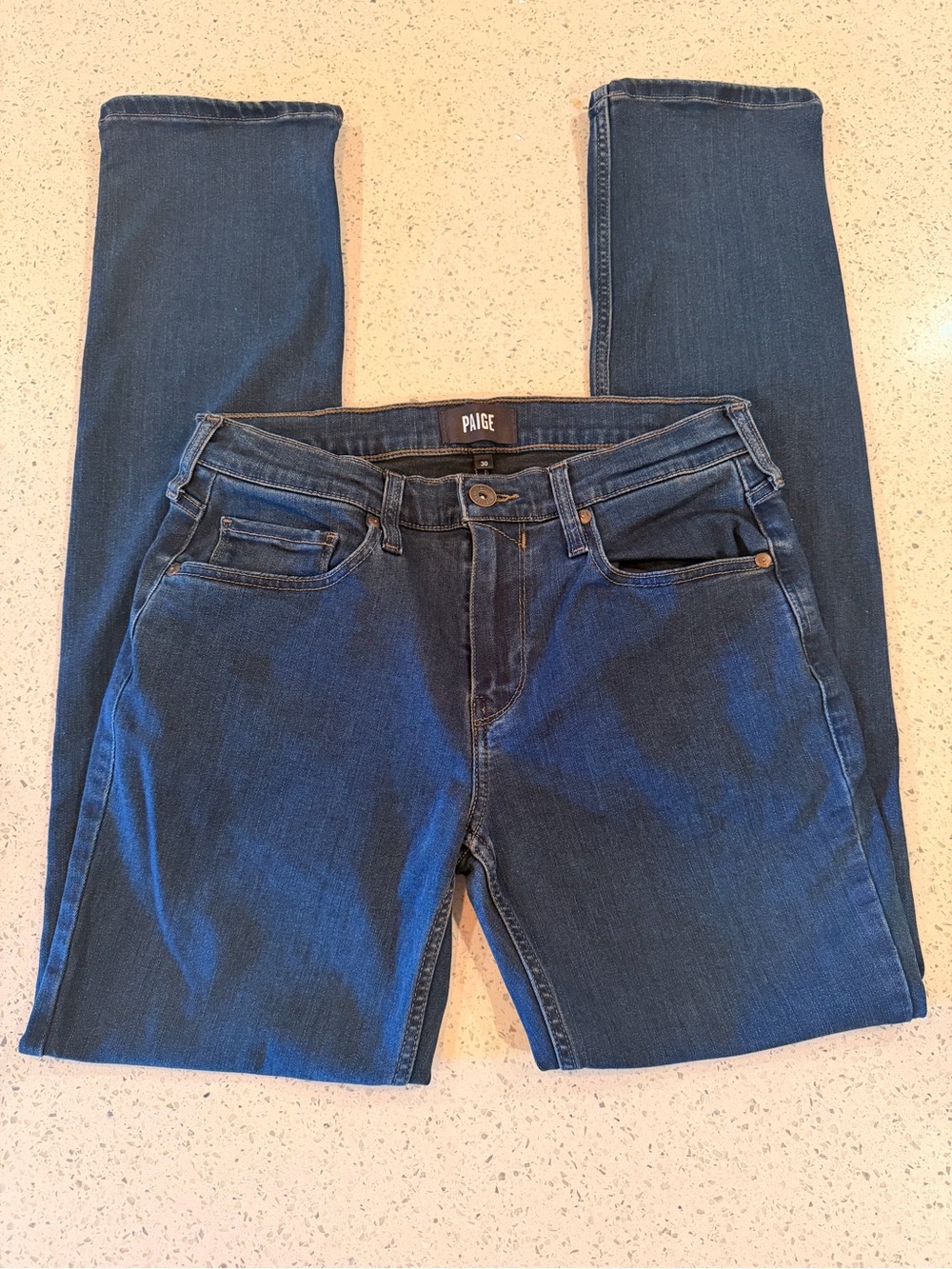 PAIGE Men’s Blue Straight Jeans - Classic Indigo Wash